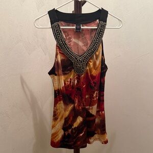 Wrapper Beaded V-Neck Tank Top - Orange and Brown